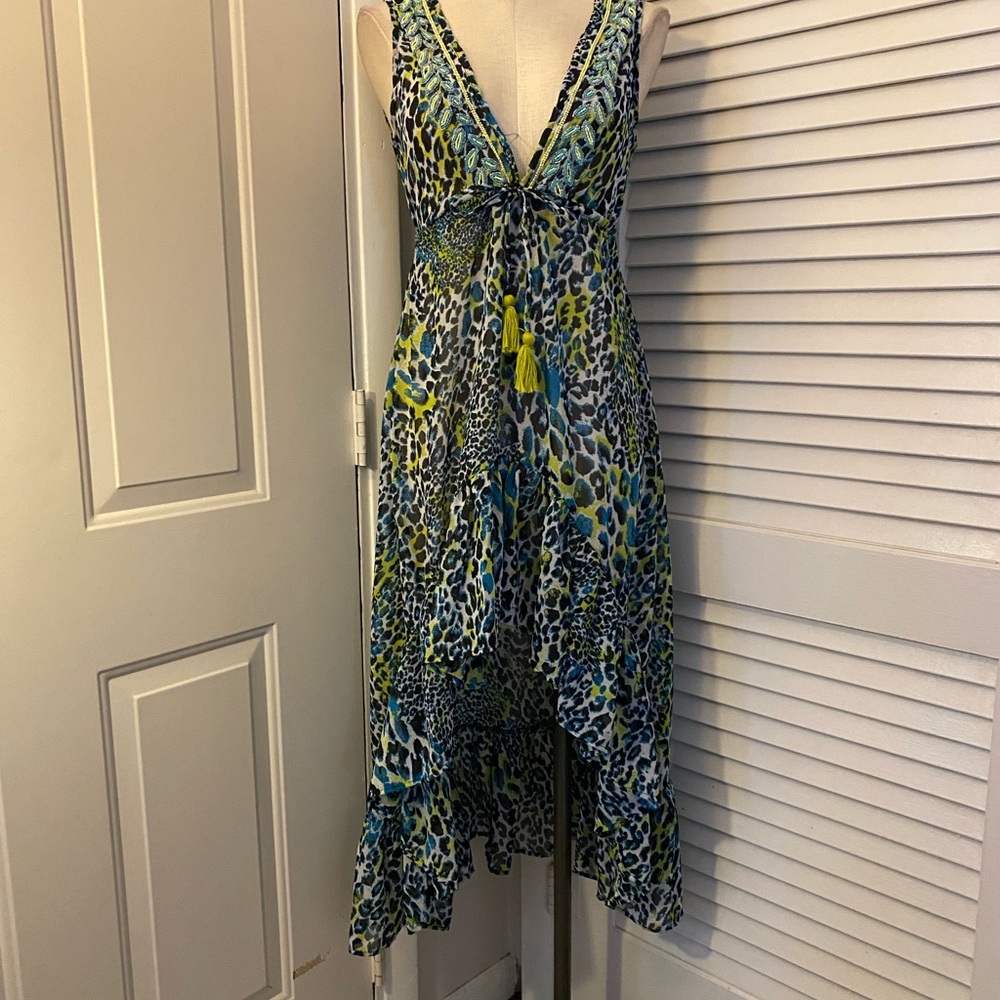 Vibrant Blue and Green Leopard Print Swim Coverup/ Dress- Size Small